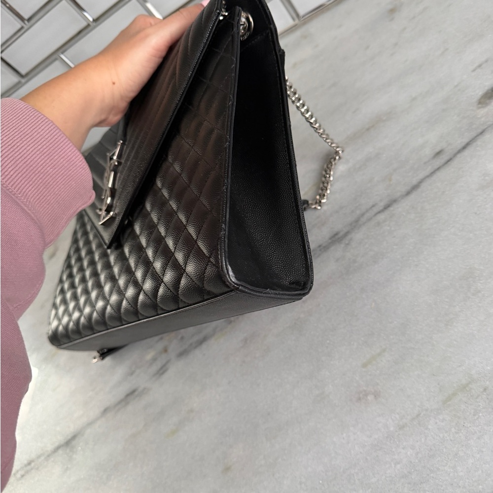 Saint Laurent large envelope Black Quilted Shoulder Bag silver hardware like NEW - Picture 5 of 16